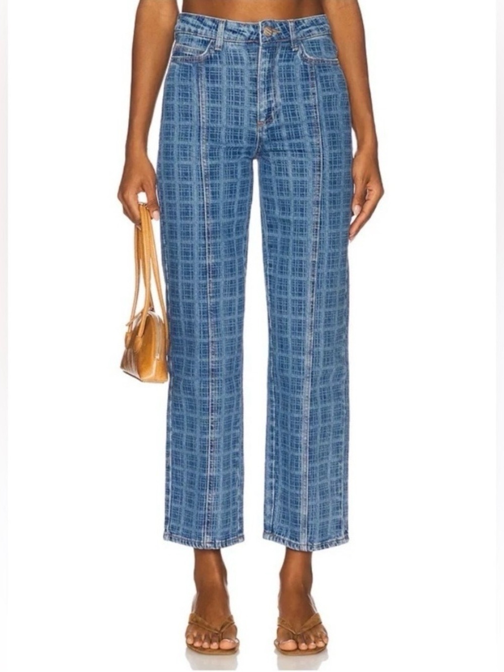 Damson Madder Tovie Laser Check Jeans Size US 8 Sapphire Blue Plaid Free People